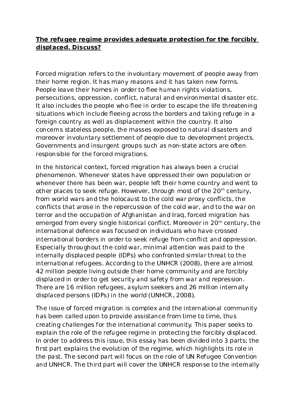 (DOC) Does the refugee regime provides adequate protection for the