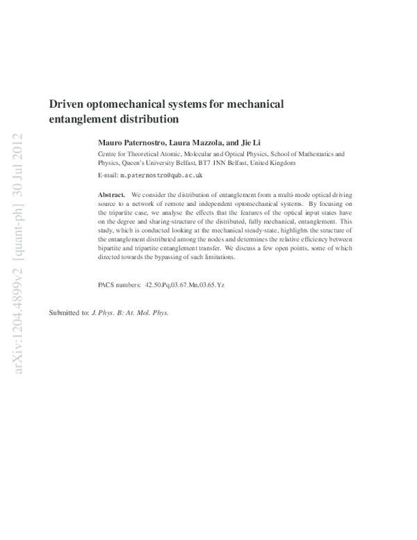 (PDF) Driven optomechanical systems for mechanical entanglement ...
