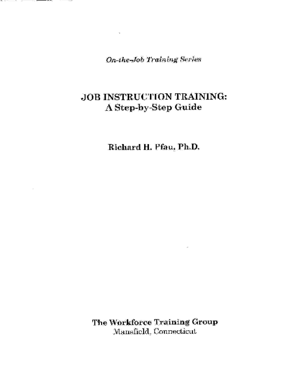(PDF) Job Instruction Training A StepbyStep Guide Richard Pfau