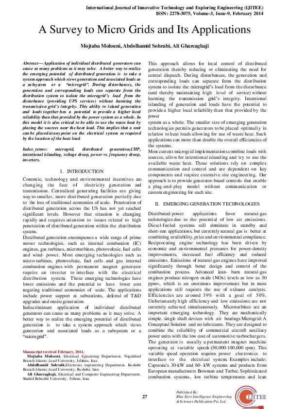 (PDF) A Survey to Micro Grids and Its Applications