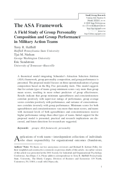 (PDF) The ASA Framework A Field Study of Group Personality Composition ...