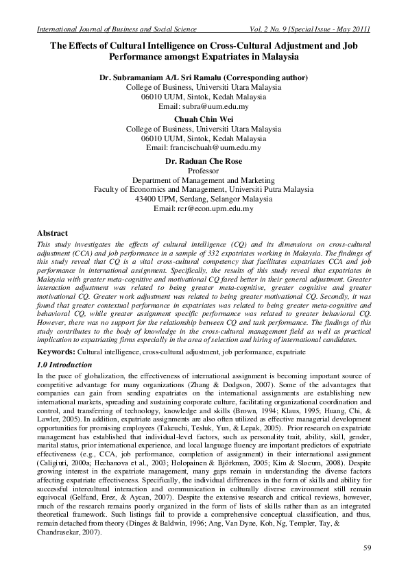 (PDF) The Effects of Cultural Intelligence on Cross-Cultural Adjustment ...