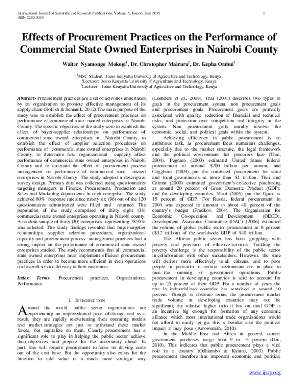 (PDF) Effects of Procurement Practices on the Performance of Commercial ...