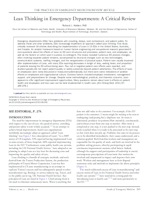 (PDF) THE PRACTICE OF EMERGENCY MEDICINE/REVIEW ARTICLE Lean Thinking