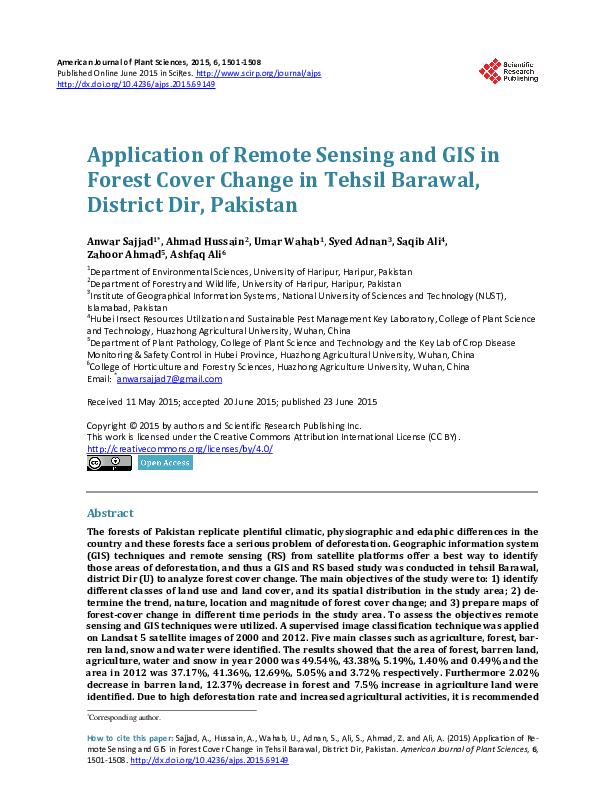 (PDF) Application of Remote Sensing and GIS in Forest Cover Change in ...