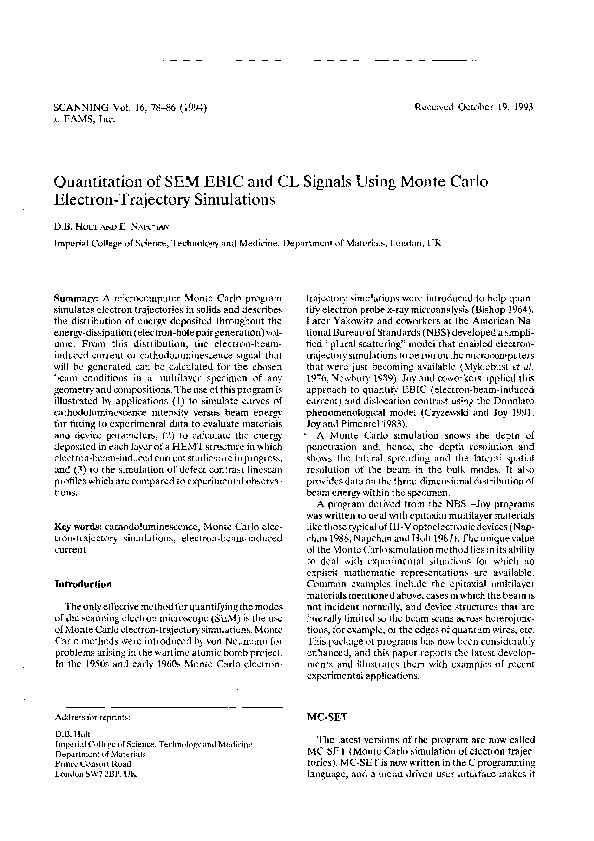 (PDF) Quantitation of SEM EBIC and CL signals using Monte Carlo ...