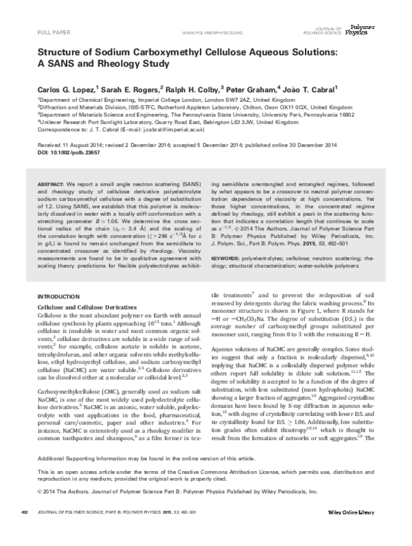 (PDF) Structure of sodium carboxymethyl cellulose aqueous solutions: A ...