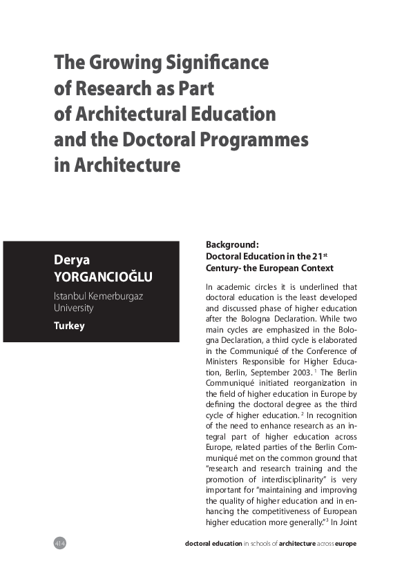 (PDF) The Growing Significance of Research as Part of Architectural Education and the Doctoral
