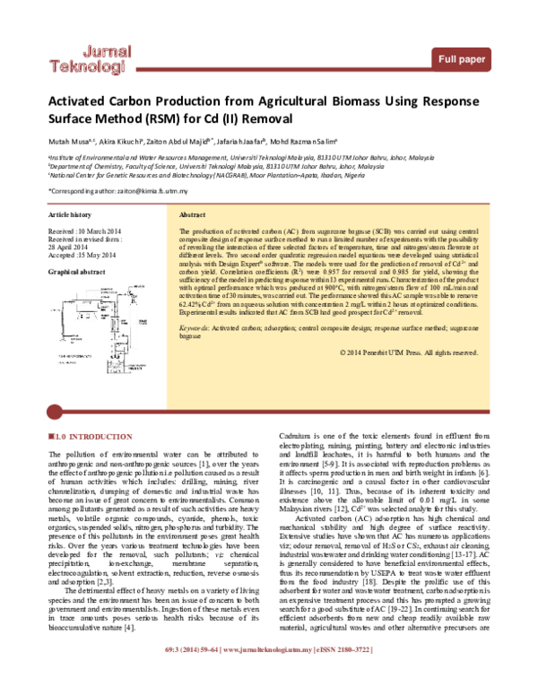 (PDF) Activated Carbon Production from Agricultural Biomass Using ...