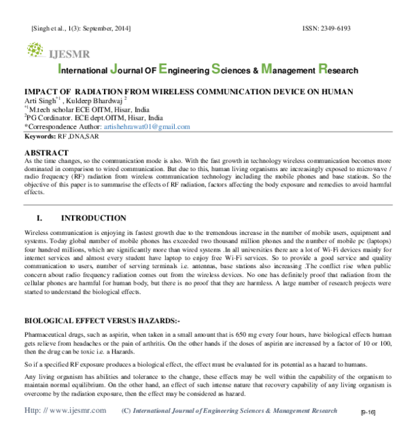 (PDF) IMPACT OF RADIATION FROM WIRELESS COMMUNICATION DEVICE ON HUMAN