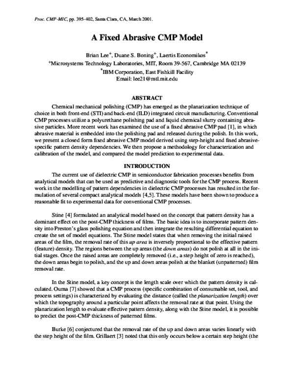 (PDF) A Fixed Abrasive CMP Model | Brian Lee - Academia.edu