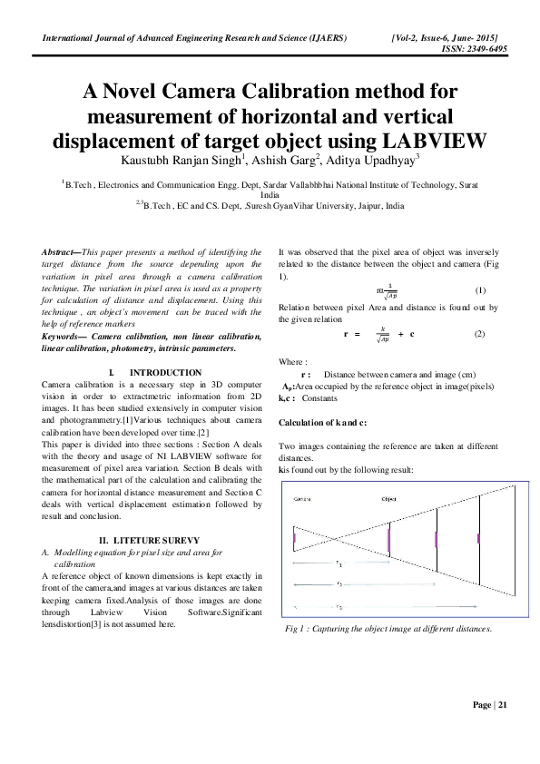 A Novel Camera Calibration method for measurement of horizontal and ...