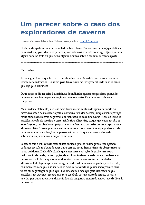 (DOC) Um parecer sobre o caso dos exploradores de caverna Ana Pris Academia.edu (DOC) Um parecer sobre o caso dos exploradores de caverna Ana Pris Academia.edu