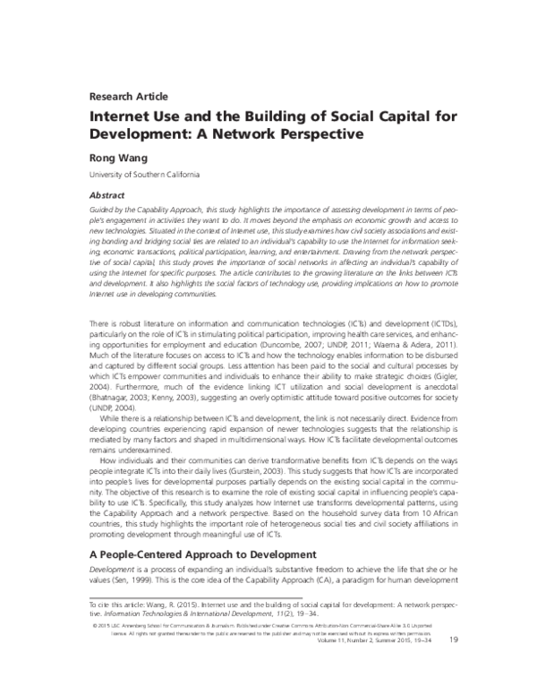 (PDF) Internet Use and the Building of Social Capital for Development ...