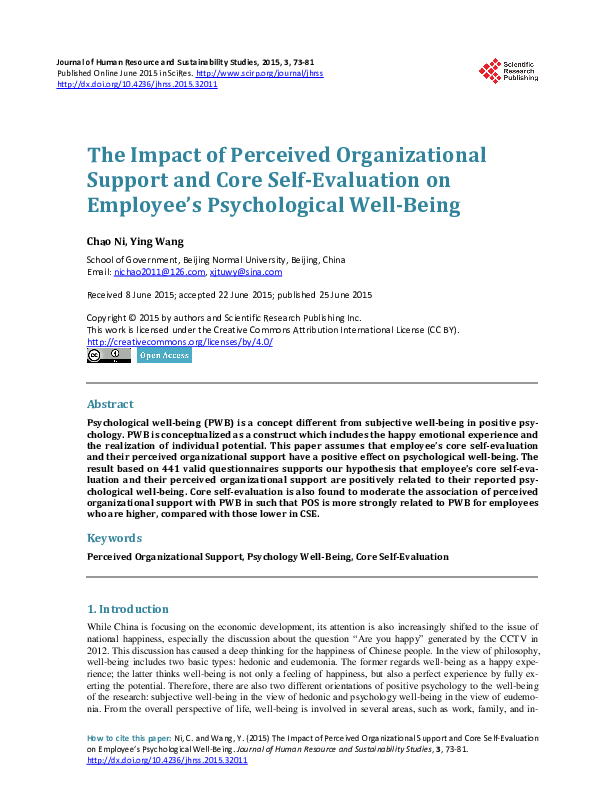 (PDF) The Impact of Perceived Organizational Support and Core Self ...