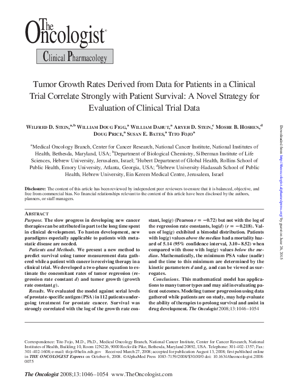 (PDF) Tumor Growth Rates Derived from Data for Patients in a Clinical ...