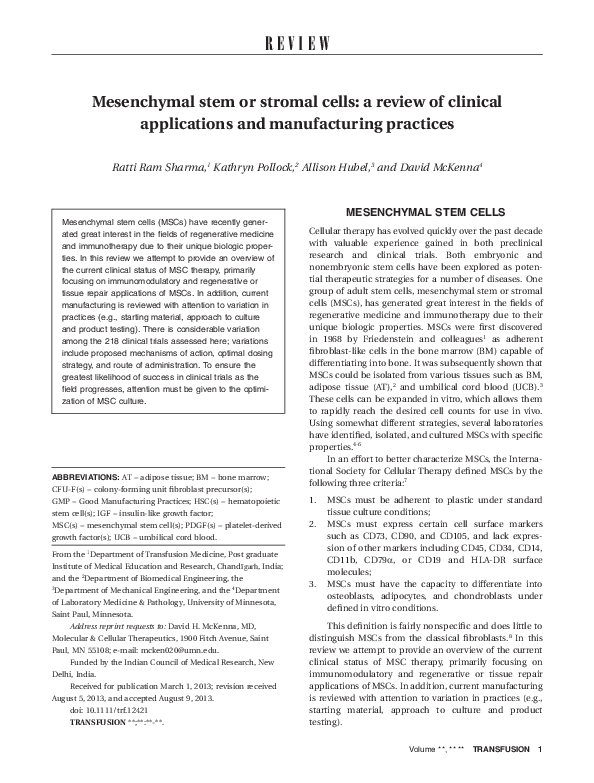(PDF) Mesenchymal stem or stromal cells: a review of clinical ...