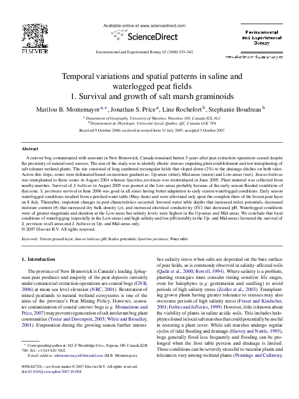 (PDF) Temporal variations and spatial patterns in saline and ...