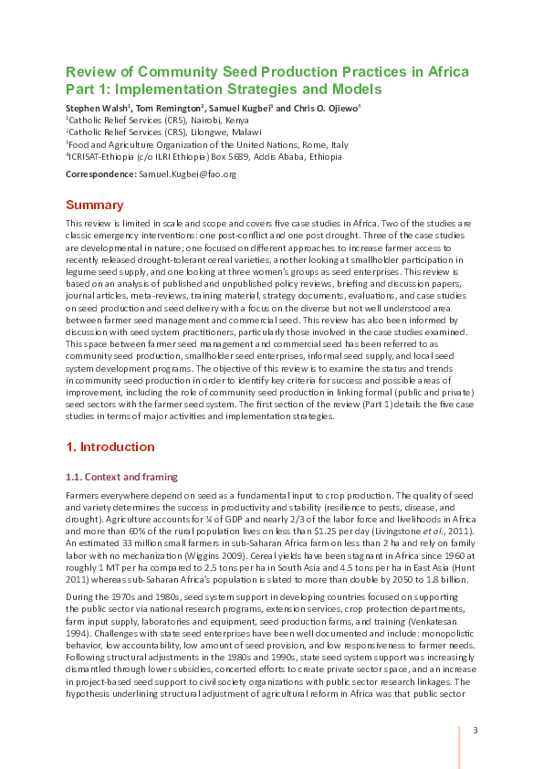 (PDF) Review of Community Seed Production Practices in Africa Part 1 ...