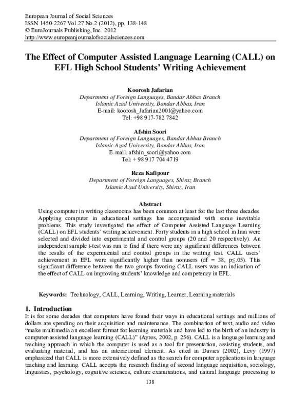 (PDF) The effect of computer assisted language learning on EFL high ...