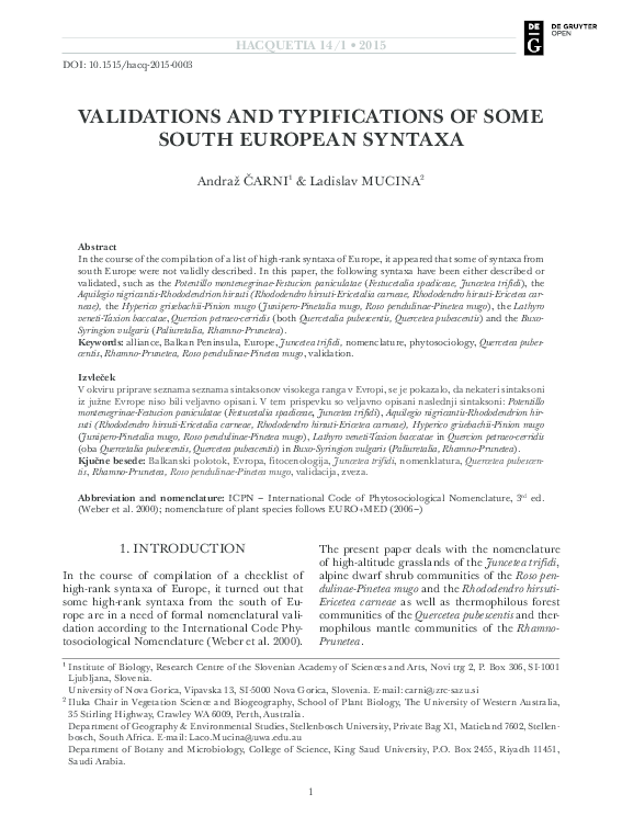 (PDF) Validations and typifications of some South European syntaxa.