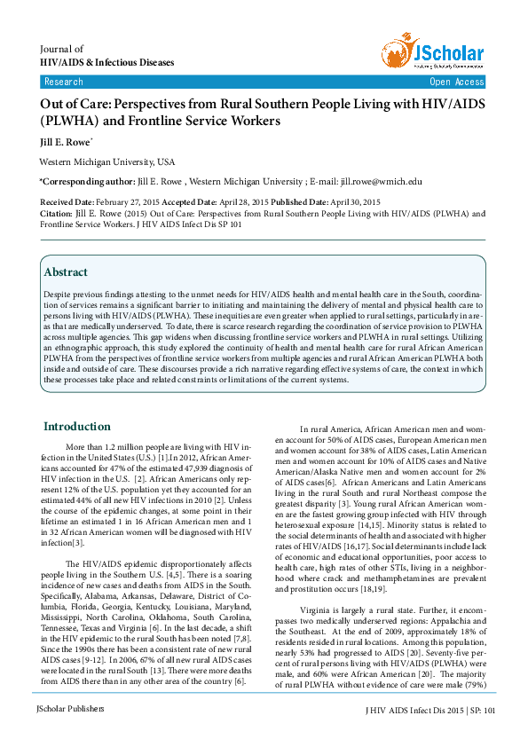 (PDF) Out of Care: Perspectives from Rural Southern People Living with ...