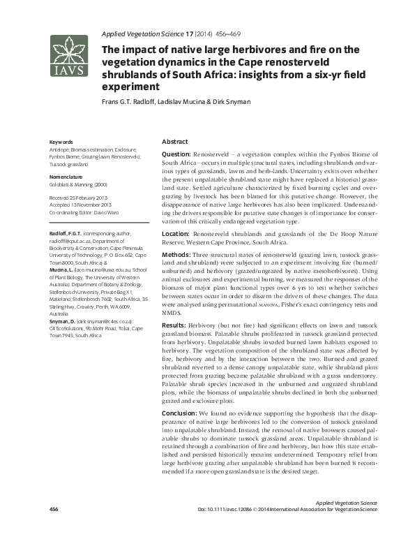 (PDF) The impact of native large herbivores and fire on the vegetation ...