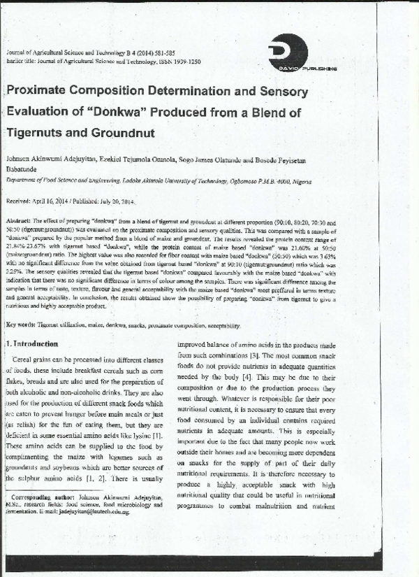 (PDF) Proximate Composition Determination and Sensory Evaluation of ...