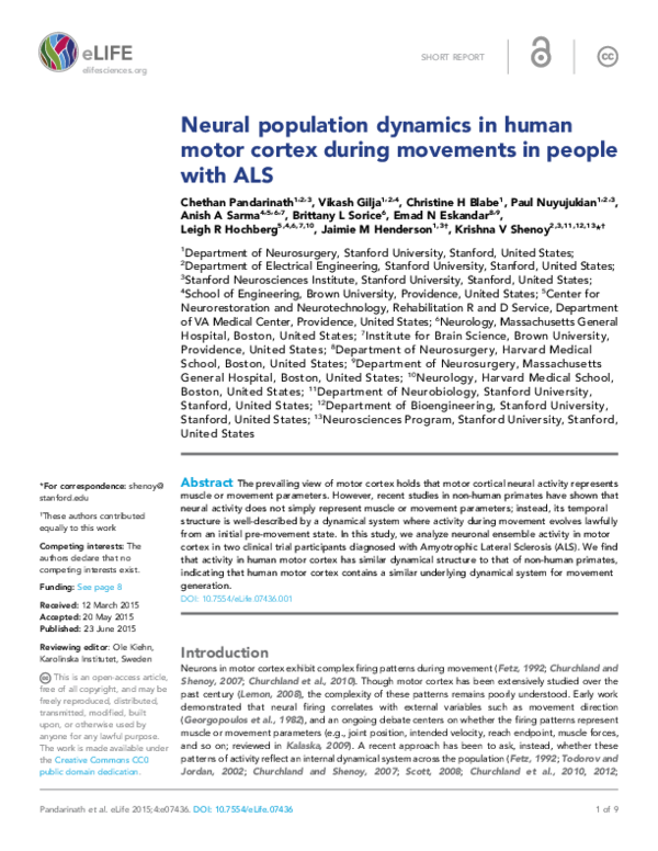 (PDF) Neural population dynamics in human motor cortex during movements ...