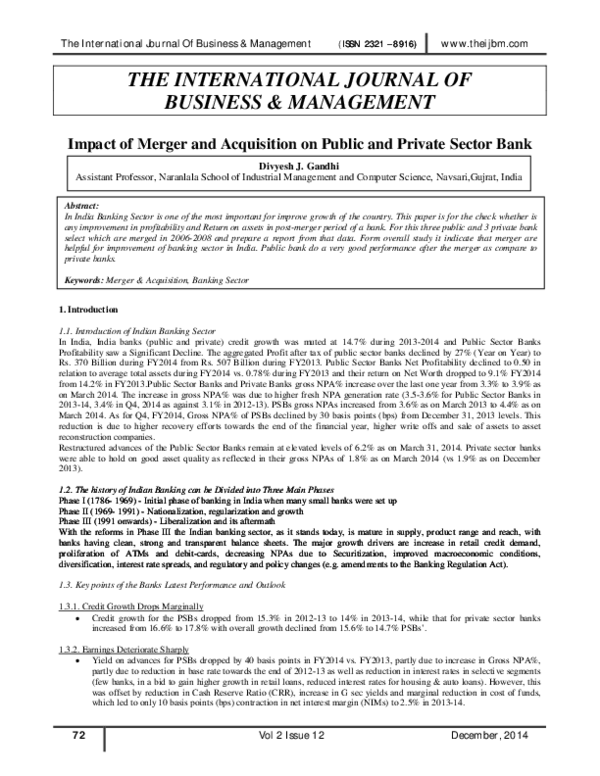 (PDF) Impact of Merger and Acquisition on Public and Private Sector Bank