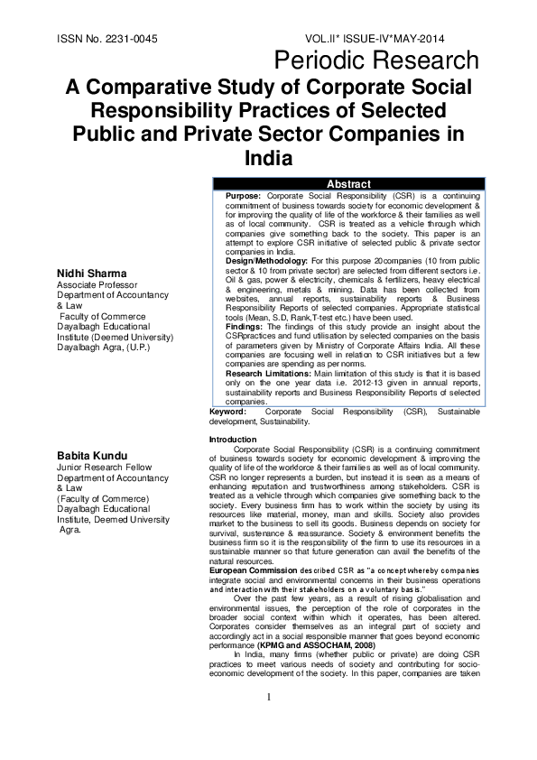 (PDF) A Comparative Study of Corporate Social Responsibility Practices ...