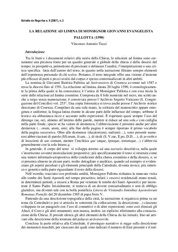 (PDF) La Relazione ad Limina di monsignor Giovanni Evangelista Pallotta