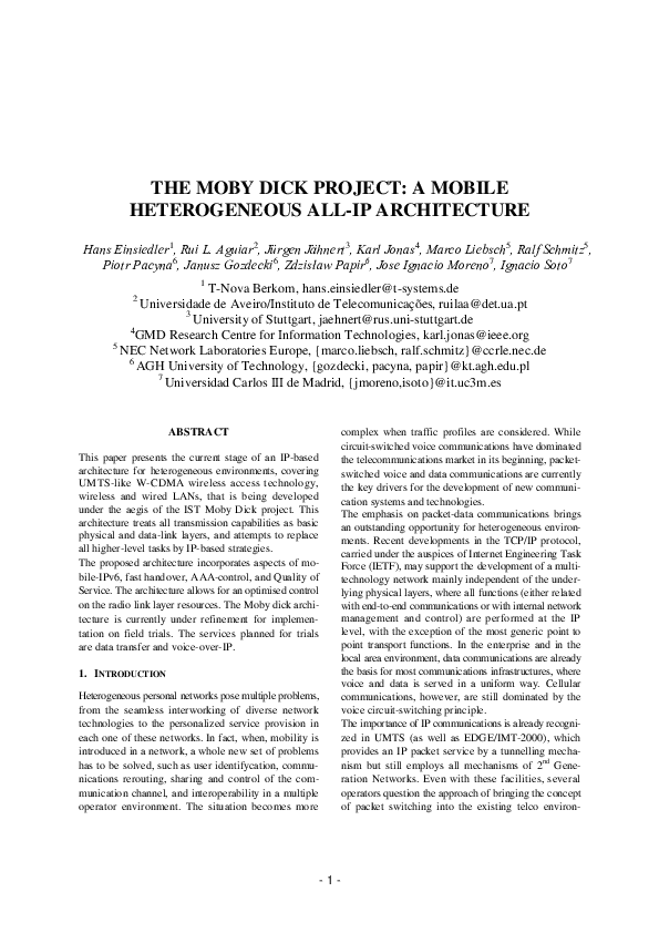 (PDF) The MOBYDICK project: a mobile heterogeneous all-IP architecture