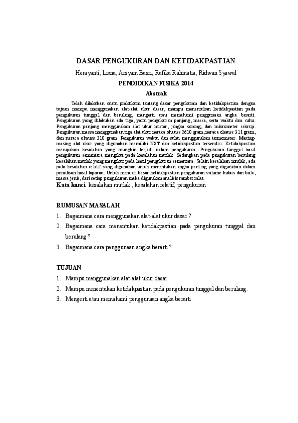 Contoh Laporan Praktikum Fisika Dasar Pengukuran Dan