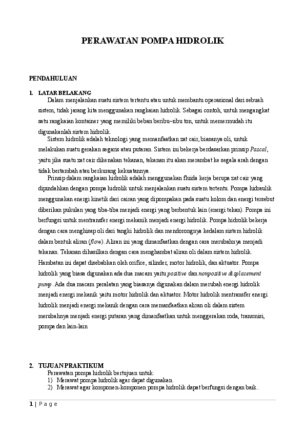 Doc Laporan Perbaikan Dan Perawatan Pompa Hidrolik Ahmad Yusuf Academia Edu