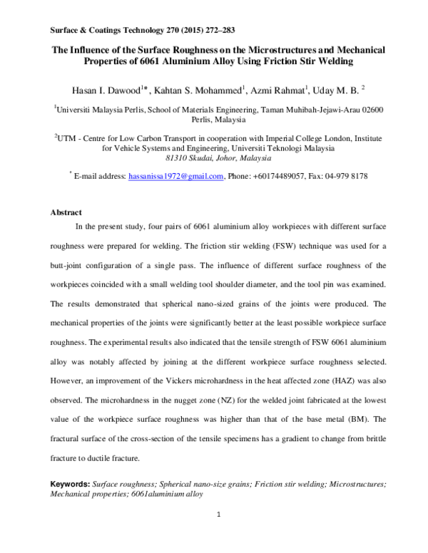 (PDF) The Influence of the Surface Roughness on the Microstructures and ...