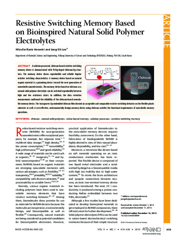 (PDF) Resistive Switching Memory Based on Bioinspired Natural Solid ...