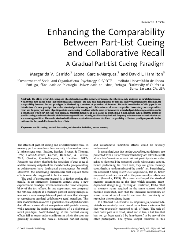 (PDF) Enhancing the Comparability Between Part-List Cueing and ...