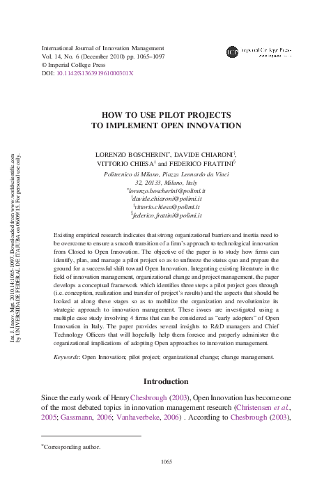 (PDF) HOW TO USE PILOT PROJECTS TO IMPLEMENT OPEN INNOVATION