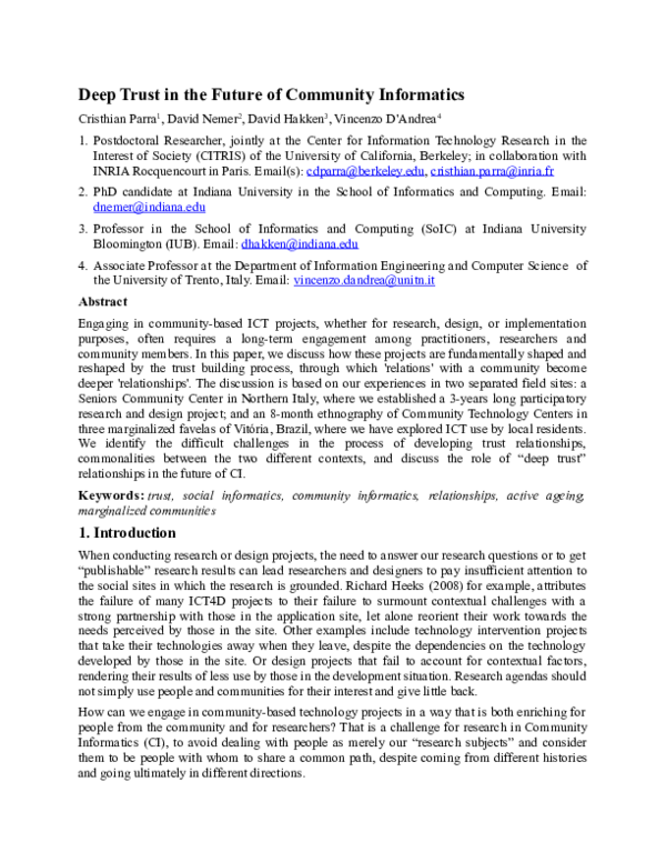 (PDF) Deep Trust in the future of Community Informatics