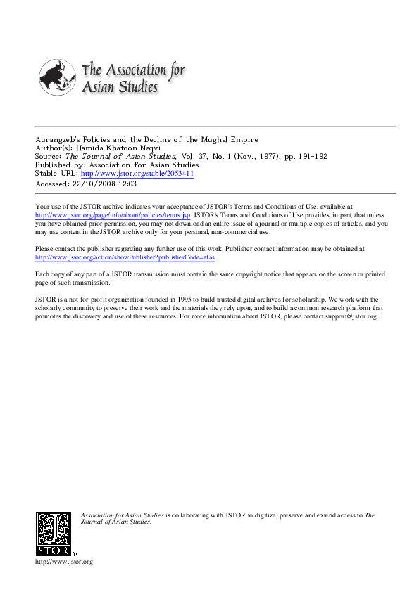Discuss the recent debate on the decline of the mughal empire picture
