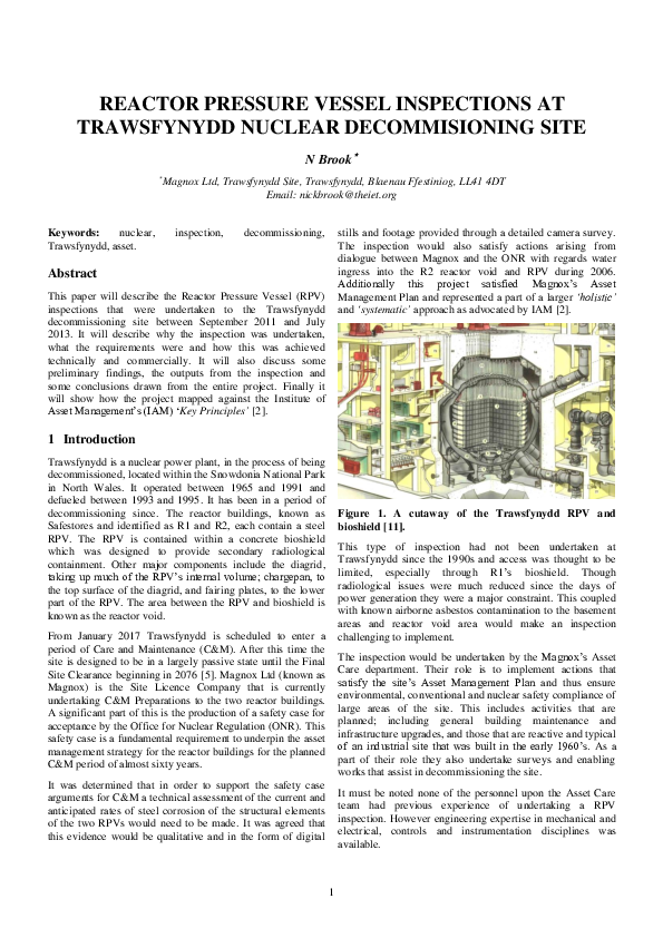(PDF) REACTOR PRESSURE VESSEL INSPECTIONS AT TRAWSFYNYDD NUCLEAR ...