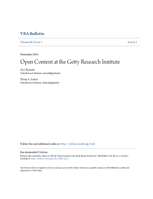 (PDF) Open Content at the Getty Research Institute