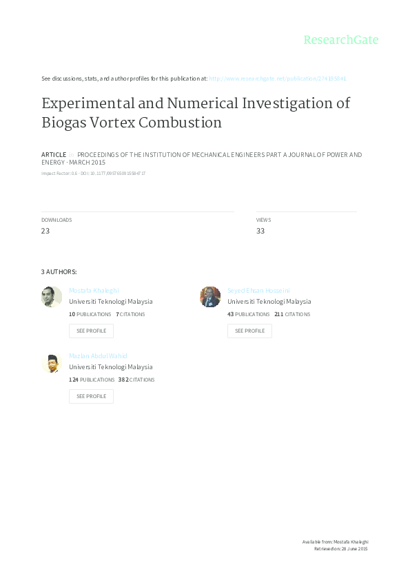 (PDF) Experimental and numerical investigations of biogas vortex combustion