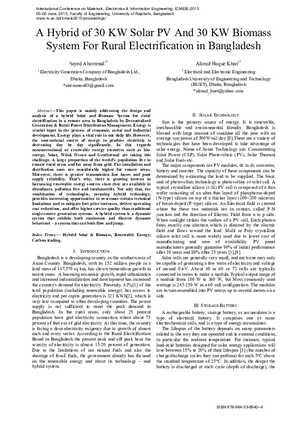 (PDF) A Hybrid of 30 KW Solar PV And 30 KW Biomass System For Rural ...