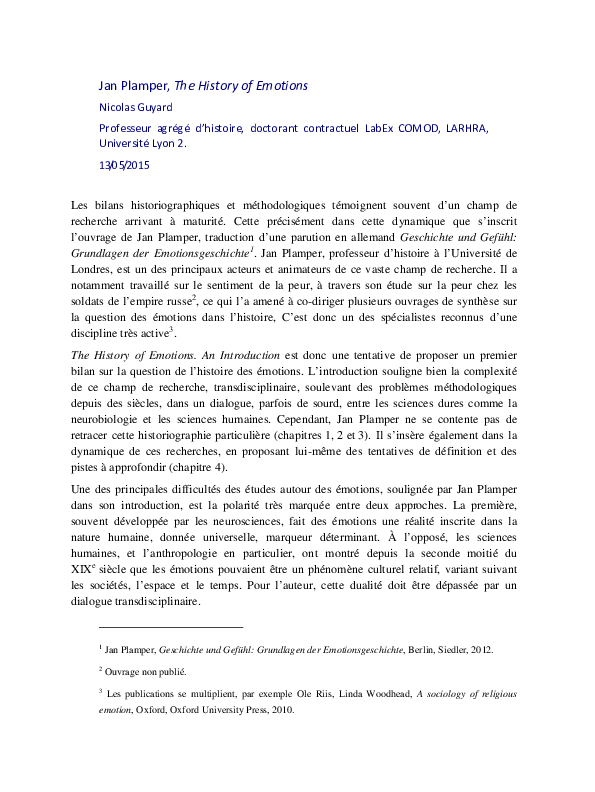 (PDF) Compte rendu de lecture, Nicolas Guyard, Jan Pampler et les ...