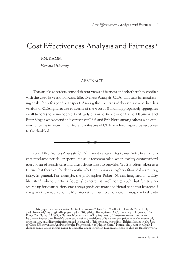 (PDF) Cost Effectiveness Analysis and Fairness
