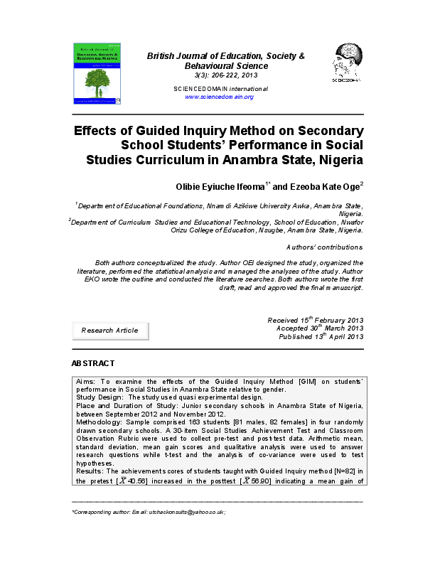 (PDF) Effects of Guided Inquiry Method on Secondary School Students ...