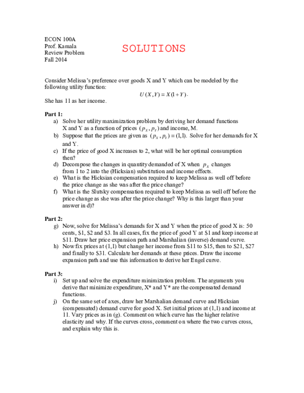 (PDF) ECON 100A Prof. Kamala Review Problem Fall 2014