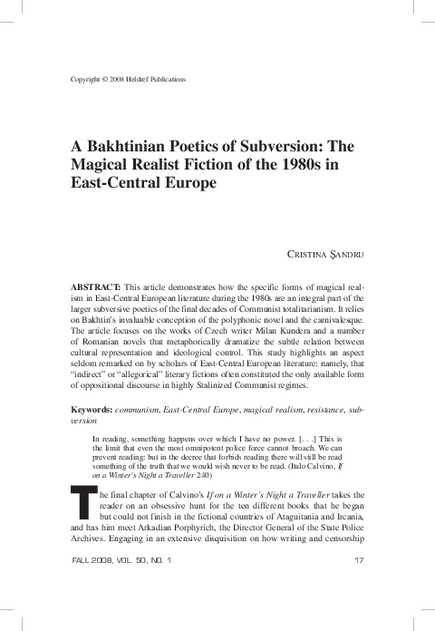 (PDF) A Bakhtinian Poetics of Subversion: the Magical Realist Fiction ...